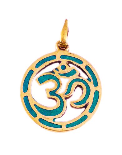 Yak & Yeti Om Symbol Circle Enamel Pendant Made in Nepal (Turquoise)