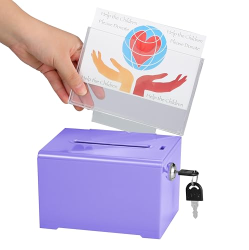 Adir Donation Box with Lock – Acrylic Suggestion Box with Slot, Ballot Lock Box with Sign Holder for Raffle, Tip Jar, Voting, Comments - Cash Donation Boxes for Fundraising (6.25x4.5x 4 Inches)