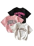 RoseSeek Girl's 3 Packs T Shirts Set Letter Graphic Tees Short Sleeve Crew Neck Summer Tee Shirt Multicolor 12Y