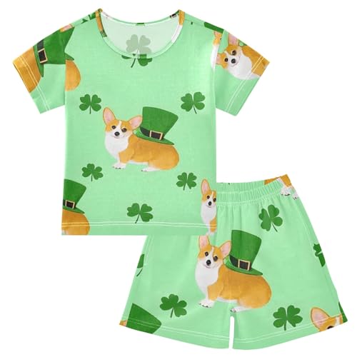 Summer Pajama Set Corky Clover Pattern, Short Sleeve Sleepwear Nightwear