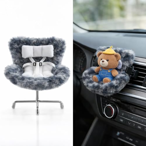 Ezcora Accessories for 10-17cm Dolls, Doll Car Seat with Clip onto Car Air Vent, Includes Seat Leg for Desktop Display (Gray Leopard)