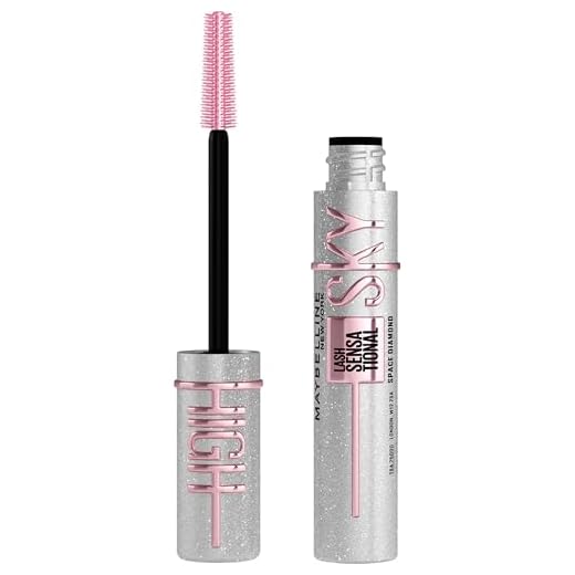 Maybelline New York, Máscara de pestañas Lash Sensational Sky High, Volumen y Longitud, Tono Space Diamond (Glitter Top Coat), 7.5 ml