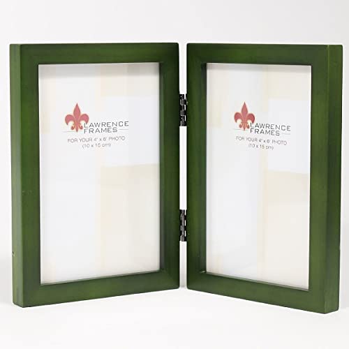 Lawrence Frames Collection Hinged Double Wood Picture Frame Gallery, 4 by 6-Inch, Green