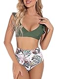 🌴Diseño: el traje de baño con volantes combina con braguitas de bikini de cintura alta, elementos estampados, trajes de baño sexy y retro que ganarán su confianza y mostrarán fabulosamente sus curvas.