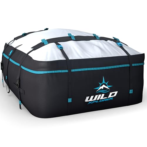 Wild Xplorer Rooftop Cargo Carrier - 23 Cubic Feet (XXL), Waterproof Soft Shell Car Roof Cargo Carrier, Heavy Duty Car Top Luggage Cargo Bag with Patented Door Hooks and Non-Slip Mat