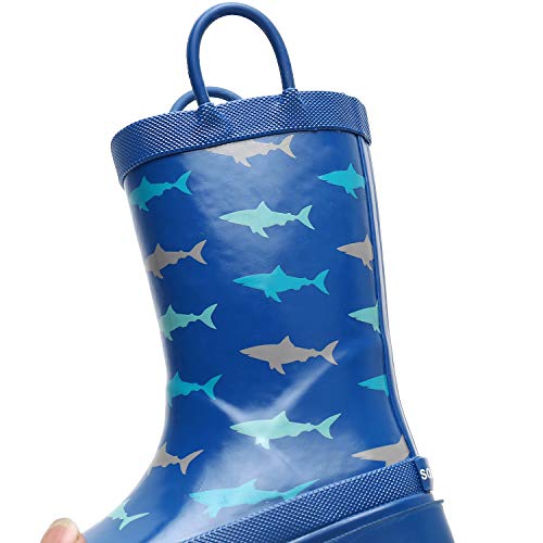 Solarrain Boys Rubber Waterproof Rain Boots With Easy On Handles Non Slip Durable Mud Boots Fun Printed Rain Shoes For Toddler And Kids (Sharks, Numeric_9) #TOP5