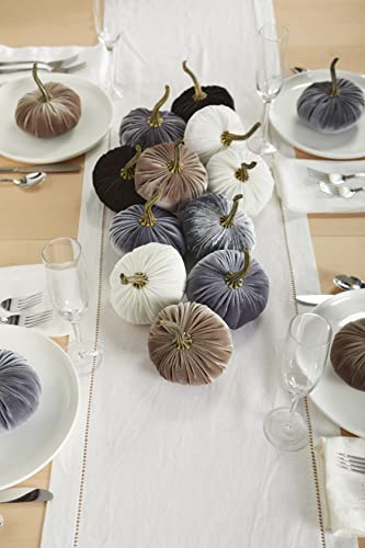 Set of 3 Small Velvet Pumpkins, autumn hygge home, cozy fall vibe, elegant gift set for friend, shelf sitter for office, pumpkin trick or trerat, table decor, bowl filler (Gray, Taupe, Ivory) - Thumbnail 4