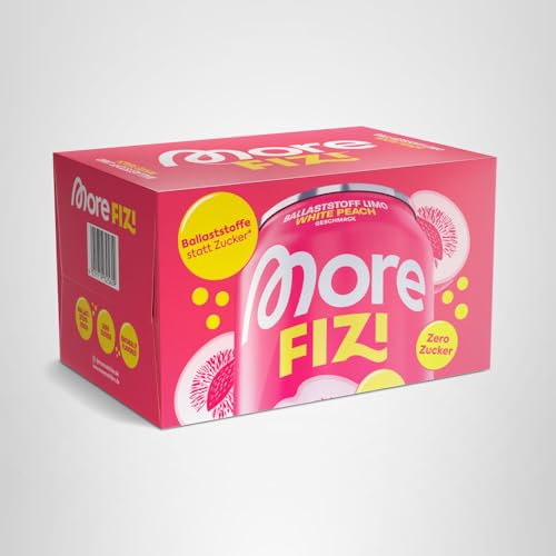 MORE Fizi, White Peach, 330 ml (6er Pack), Ballaststoff-Limo mit 10 g Ballaststoffe pro Dose