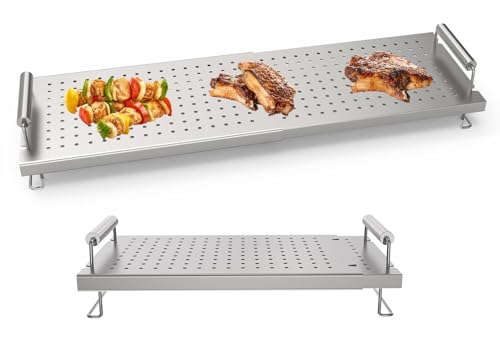 Verstellbares Grill-Warmhalte-/Kühlgitter für Blackstone Grillzubehör 43,2 cm, 55,9 cm, 71,4 cm, 91,4 cm, Universal-Edelstahl-Warmhalteschale/Grillregal/Wärmer für Weber Charbroil Nexgrill und die