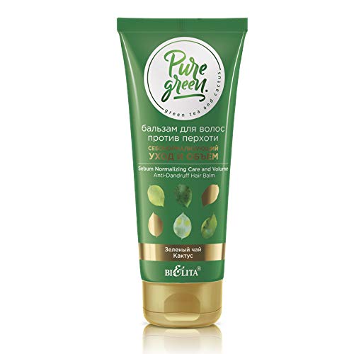 Bielita & Vitex Pure Green Sebum Normalizing Care Volume Anti-Dandruff Balm Conditioner for Oily Hair, 200 ml Green Tea Leaf Extract, Cactus Extract, Wheat Germ Oil, Ficus-Indica Extract, Vitamins