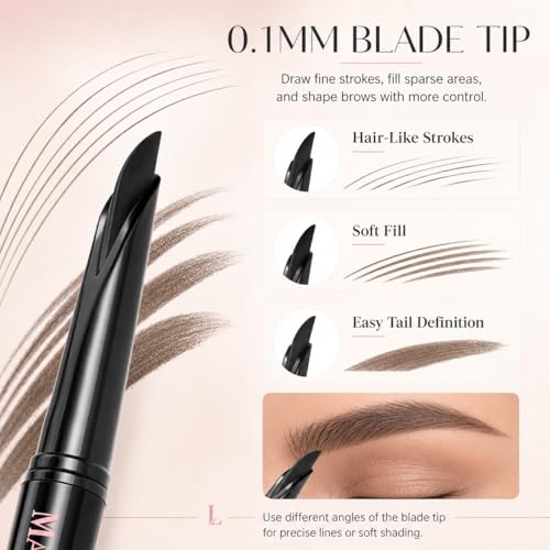 Image of Eyebrow Pencil for Women, Light Brown Waterproof Brow Pencil, 0.1mm Ultra-Fine Automatic Pencil with Angled Precision Tip & Built-In Spoolie Brush, Long-Lasting Natural Eyebrow Makeup