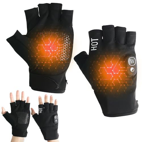 Nzkeuf Rechargeable Fingerless Heated Gloves, USB Heated Gloves Touchscreen Compatible, Fast Heating, Hand Warmer Gloves for Men & Women, Winter Warmth, Versatile for Outdoor Sports, Driving, Cycling
