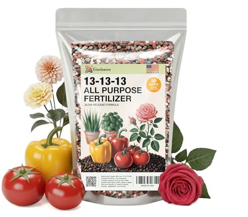 Gardenera 13-13-13 Slow Release Granular Fertilizer &ndash; All Purpose Plant Food 13 13 13 for Outdoor Grass, Vegetables, Roses, Flowers, Shrubs, Trees. Lawns, Gardens, Potted Plants (20 Quarts)