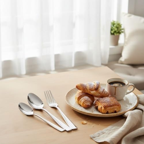 Image of 16 Pcs Silver Mirror Polish Stainless Steel Cutlery Set for Dining Table with Spoons and Forks Set + Butterknives - The Perfect Tableware /Flatware