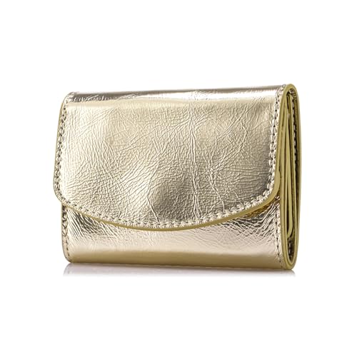 Karmiir Minimalist RFID Soft Leather Wallet for Women, Trifold and Compact Everyday Carry Wallet with Card Holder, Cash and Coin Pocket, Mini and Slim Into Small Bags (Gold)