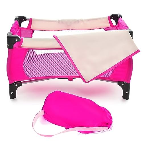 fash n kolor Doll Pack N Play Crib Fits up to 18" Dolls Blanket and Carry Bag Included (Hot Pink)