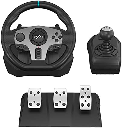 PXN V9 Steering Wheel for PC, PS4, Xbox, Switch - Universal Usb Sim Racing Wheel, APP, 270/900° Adjustable, 3 Pedals & Shifter Full Bundle(Black)