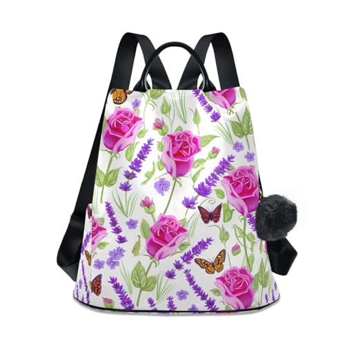 Sac à dos papillon rose lavande anti-vol avec poche zippée au dos
