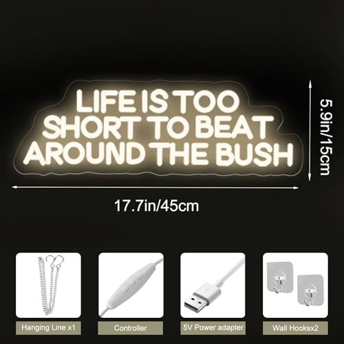 Image of Life is Too Short to Beat Around the Bush Neon Sign Wax Specialist Light | Esthetics Salon Suite Decor, Waxing Studio LED Sign,Clinic Wall Decoration 17.7 inchx5.9 inch Warm White
