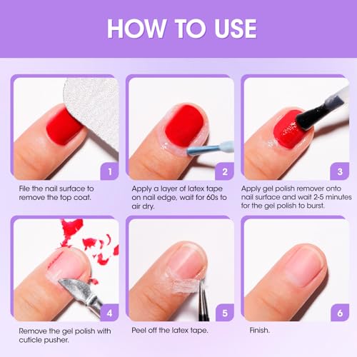 Gellen Gel Nail Polish Remover Kit - Gel Polish Remover and Latex Tape Peel Off Liquid, Gel Remover for Nails in 3-5 Minutes, Gel Remover Kit Cuticle Guard for Nail Art Liquid Latex Barrier Protector - Thumbnail 7