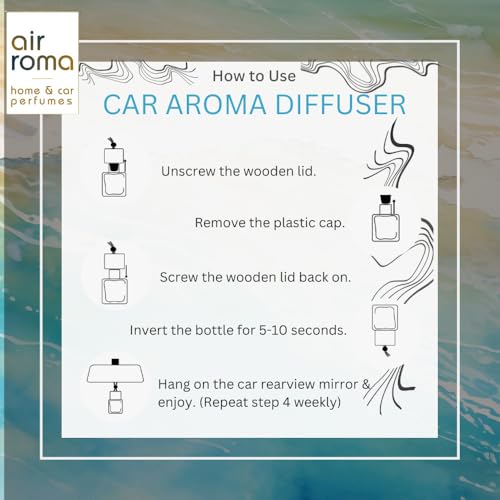 Image of AIR-ROMA Aqua Bliss Car Perfume Hanging Pod 10ml | Natural Essential Premium Fragrance Oils in Glass Bottle with Wooden Diffuser Lid | Long Lasting Car AIR Freshener Scent | Lasts Up to 45 Days