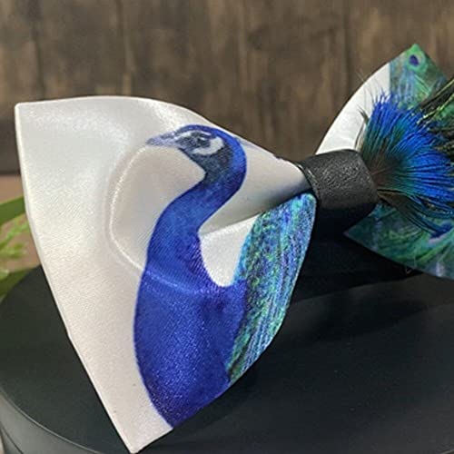 Corbata de pluma de pavo real ajustable elegante para hombres y bodas 3