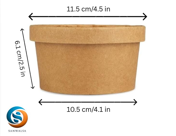Image of [350 ml, 15 Count, Brown Disposable Kraft Paper Container with Lid | Eco-Friendly Bowl /Tub for Picnic, Travel, Food Truck | Ideal for Both Hot & Cold Food
