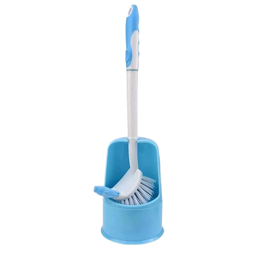 Moderno cepillo de inodoro de doble cara con soporte, herramienta de limpieza de plástico azul sin esfuerzo, fácil de ocultar, suministros de baño esenciales para el saneamiento del hogar
