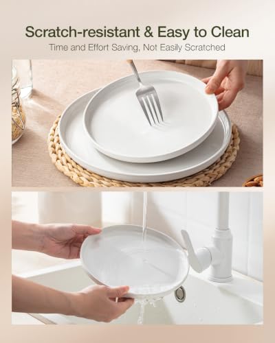 Image of Famiware Milkyway Stoneware Dinnerware Sets with Mugs, Service for 4 (16pcs), Plates and Bowls Sets, Scratch Resistant, Microwave and Dishwasher Safe Dishes Set, White