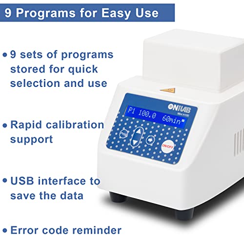 Onilab Mini Dry Bath Incubator,15 X1.5Ml Aluminium Heating Block, Lcd Display, Timer Control,Up To 100C, 0.5C Accuracy,9 Programs In Memory, Rapid Calibration Function #TOP3