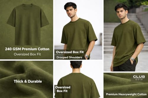 CLUB0019 Oversized Cotton T-Shirt 240 GSM Olive Green - Image 6