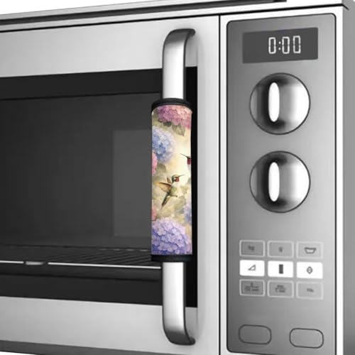 Image of Hummingbird Refrigerator Handle Covers Set of 6 Floral Print Kitchen Appliance Handle Covers Non-Slip Washable Fridge Door Handle Protector, Keep Off Fingerprints,Food Stains