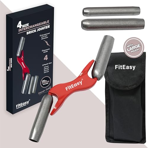 FitEasy® 4-Size Interchangeable Brick Jointer - Steel Barrel Bricklaying Tool, 1/2 to 7/8, Masonry Jointer for Bricklayers with Cloth Bag