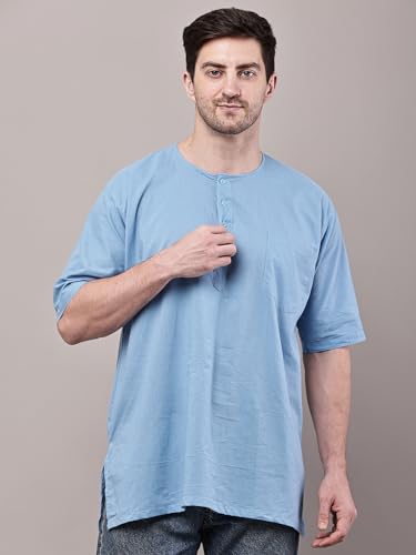 Image of Men's Ethnic Short Kurta | 100% Cotton | Half Sleeve | Comfortable Daily & Sleep Wear | Light Weight