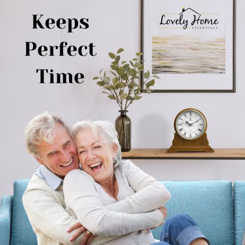 Mantel Clock, Silent Decorative Wood Mantle Clock Battery Operated, Wooden Design For Living Room, Fireplace, Office, Kitchen, Desk, Shelf & Home Décor Gift - 9 X 8.5 Inch #TOP5