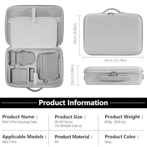FPVtosky Hard Carrying Case for DJI Mini 5 Pro Drone & RC 2 Controller - Custom Compartments for Fly More Combo, Waterproof PU Leather Travel Bag [CASE ONLY] by FPVtosky - Image 7