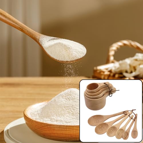 Juego 10 piezas de tazas y cucharas medidoras de madera miniatura 5