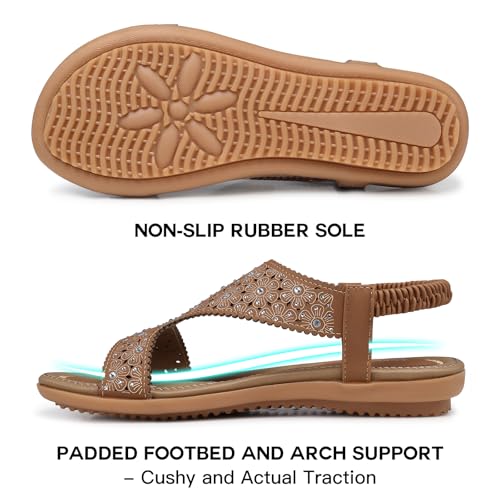 TEMOFON Flat Sandals for Women Dressy: Summer Open Toe Elastic Ankle Strap Sandals Woman - Comfortable Walking Wide Non Slip Flats2