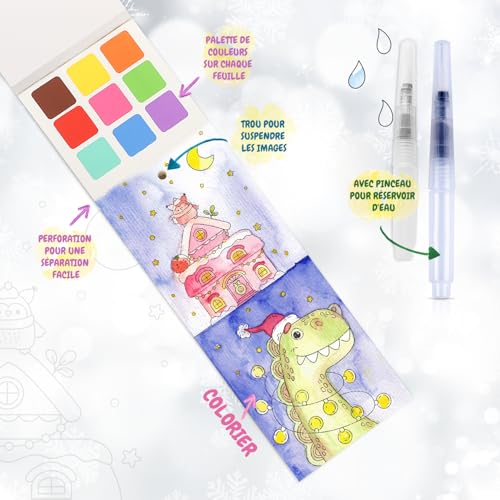 Festicy Cahier Coloriage de Noel enfant avec 25 pages & pinceau à eau | Livre de coloriage enfant spécial Noël | Cadeau créatif dès 3 ans pour voyages & fêtes – vue 6