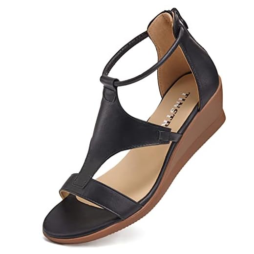 TINSTREE Women Wedge Sandal Comfort Ankle Strap Heeled Sandal Open Toe Sandals with Zipper