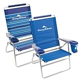 Set of 2 Tommy Bahama Highboy 4 Position Beach Chairs 15 Inch Seat Height with Cupholder, Side Storage Pouch and Mobile Phone Holder