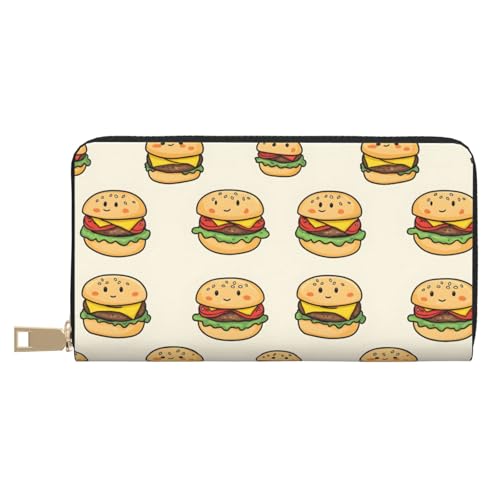 Leather Thin Slim Wallets for Women Men - Fashion Cute Cheeseburger Print Card Wallet Holder with Zipper