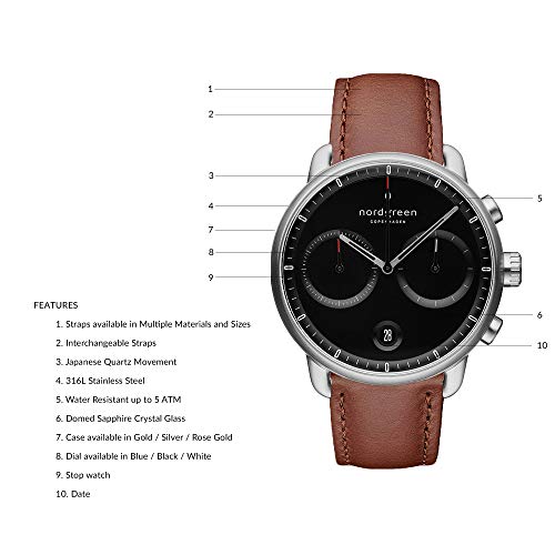 [ノードグリーン]Pioneer 北欧デザイン腕時計 サンレイブラウン ブラウンレザー 42mm 商品画像6