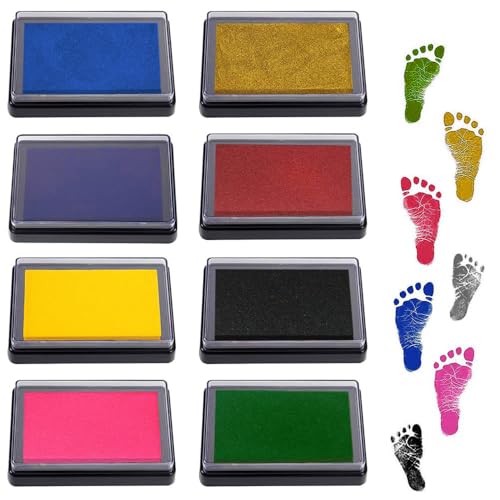8 Stück Baby Stempelkissen Farbenset Baby Hand Fußabdruck Set Baby Fuß-oder Hand-Abdruckset Set Baby Fußabdruck und Handabdruck Set Leicht Abzuwaschen 8 Farbenset