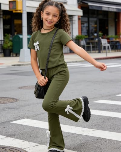 Image of OLMRJKD Kid Toddler Girl Clothes Outfits Short Sleeve Butterfly Top Flared Leg Pants Summer Clothing Set