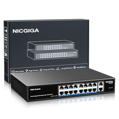 16 Port Gigabit PoE Switch Unmanaged 16 Port PoE+@250W 2 Gigabit Uplink Ports NICGIGA 18 Port Gigabit Network Power Over Ethernet Switch VLAN Modus 19 Zoll Rackmontage Plug and Play.