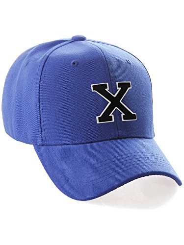 Classic Baseball Hat Custom A to Z Initial Team Letter, Blue Cap White Black Letter X