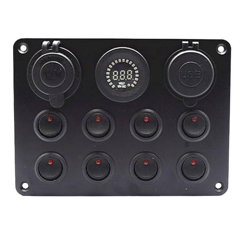Riloer 8 Gang Switch Panel with 4.2A Dual USB Charger Waterproof Toggle Switches Cigarette Socket Panel for RV Marine Boat Car Vehicles Truck 12-24V, Red Light