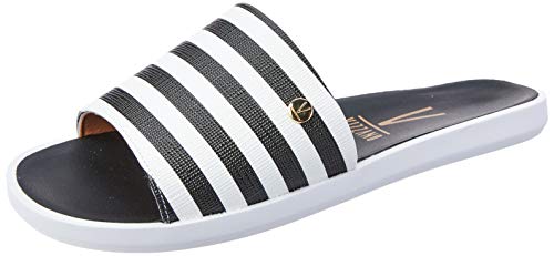 Rasteira Com Listras, Vizzano, Feminino, Branco/Preto, 34