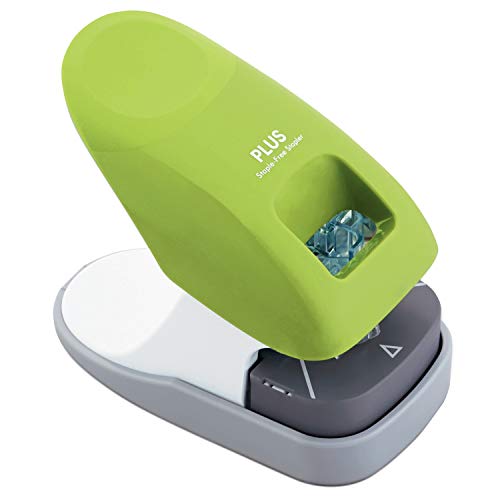Image of Plus Paper Clinch Desktop Staple-Free Stapler, Green